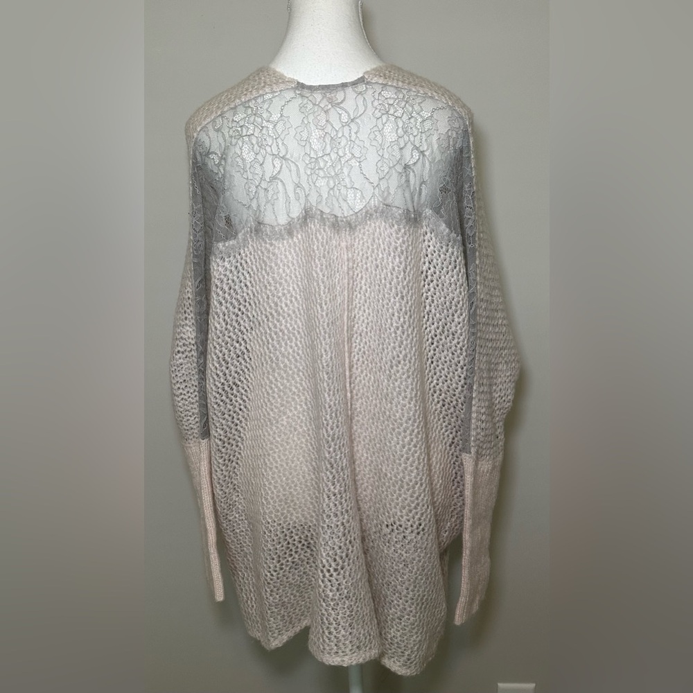 Free People Peek-A-Boo cardigan sweater wool alpaca blend lace loose-knit open M - Picture 3 of 12